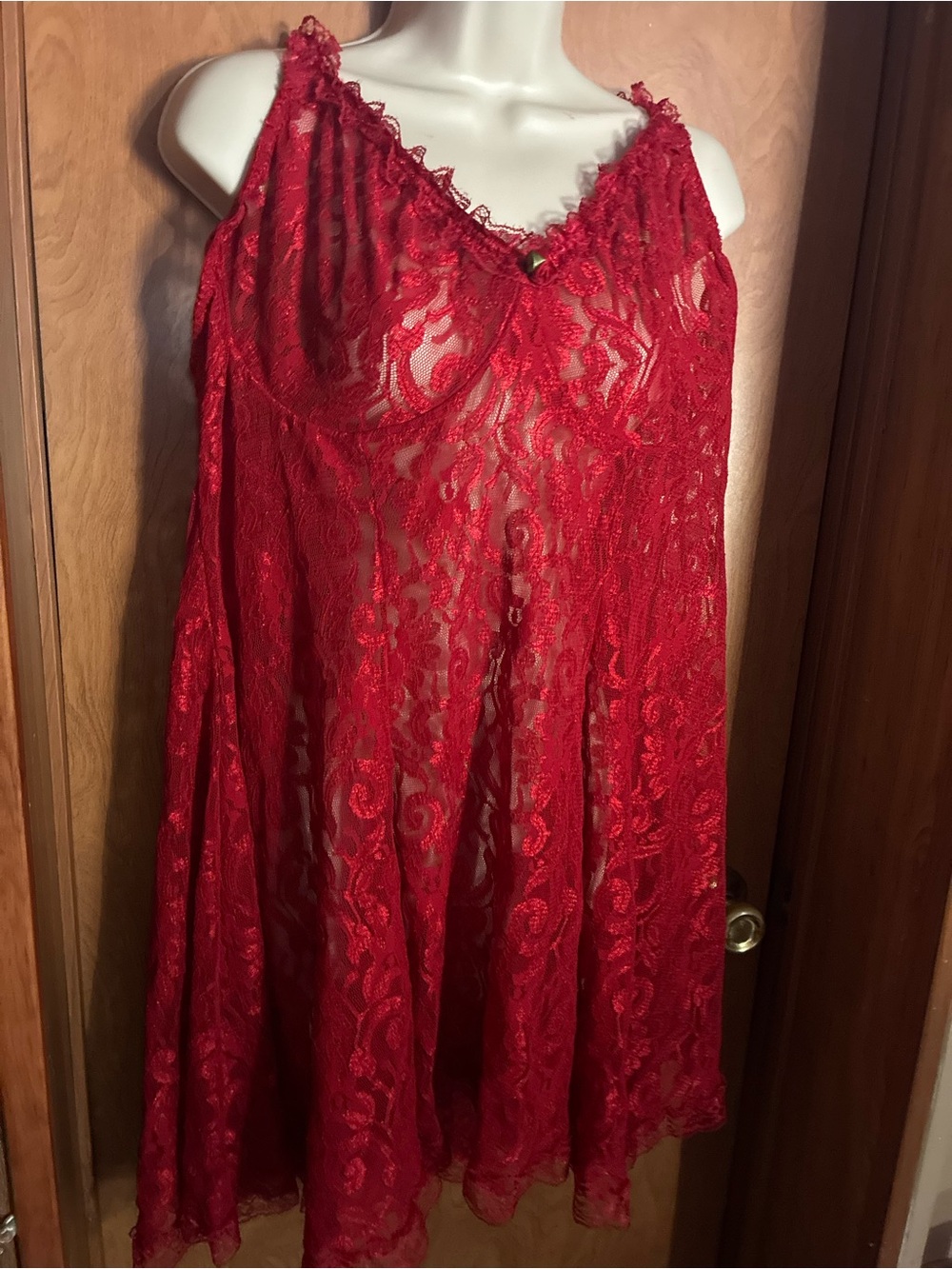 Cacique Red Lace Sheer Lingerie Set 36/28 NWT